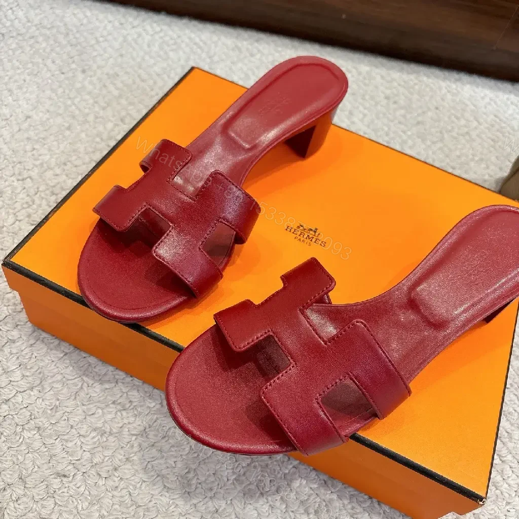 View 7 of Red Leather H-Cutout Slip-On Sandals - Comfort Elevation