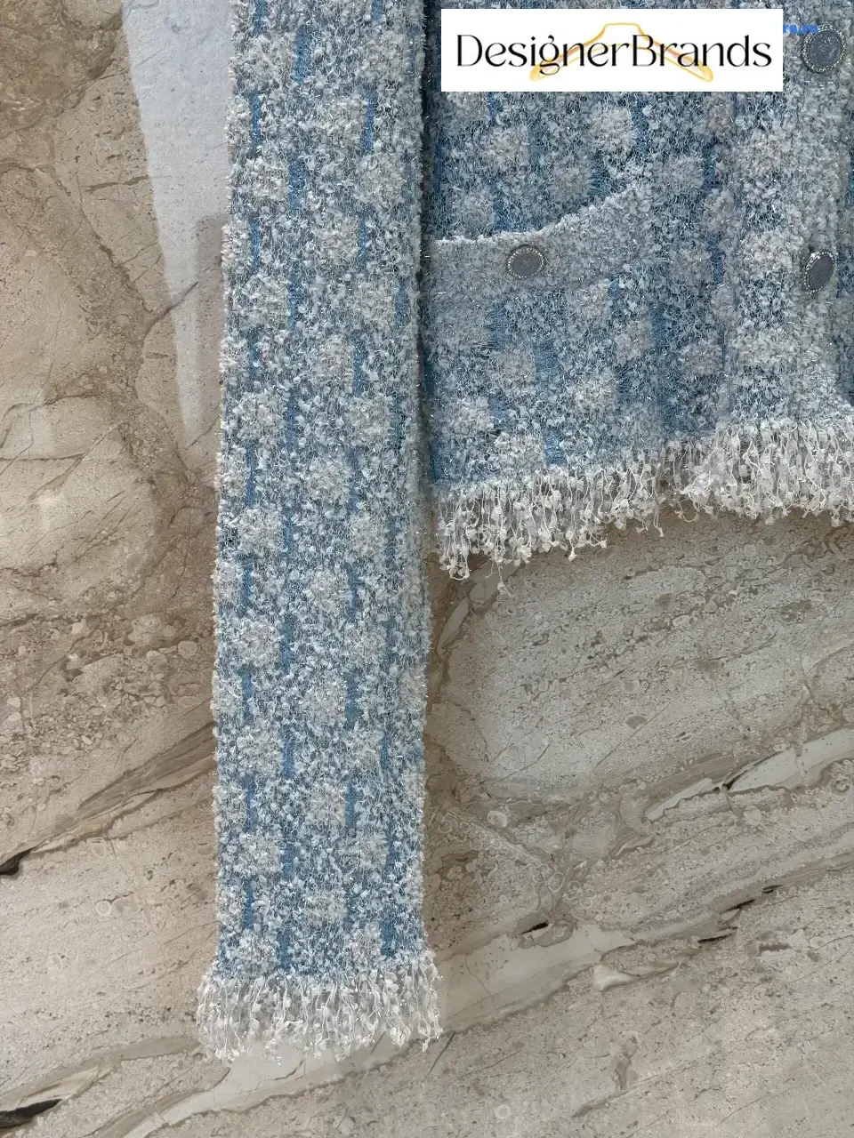 View 6 of Bouclé Bluish-Gray Cardigan Jacket: Luxe Texture & Comfort