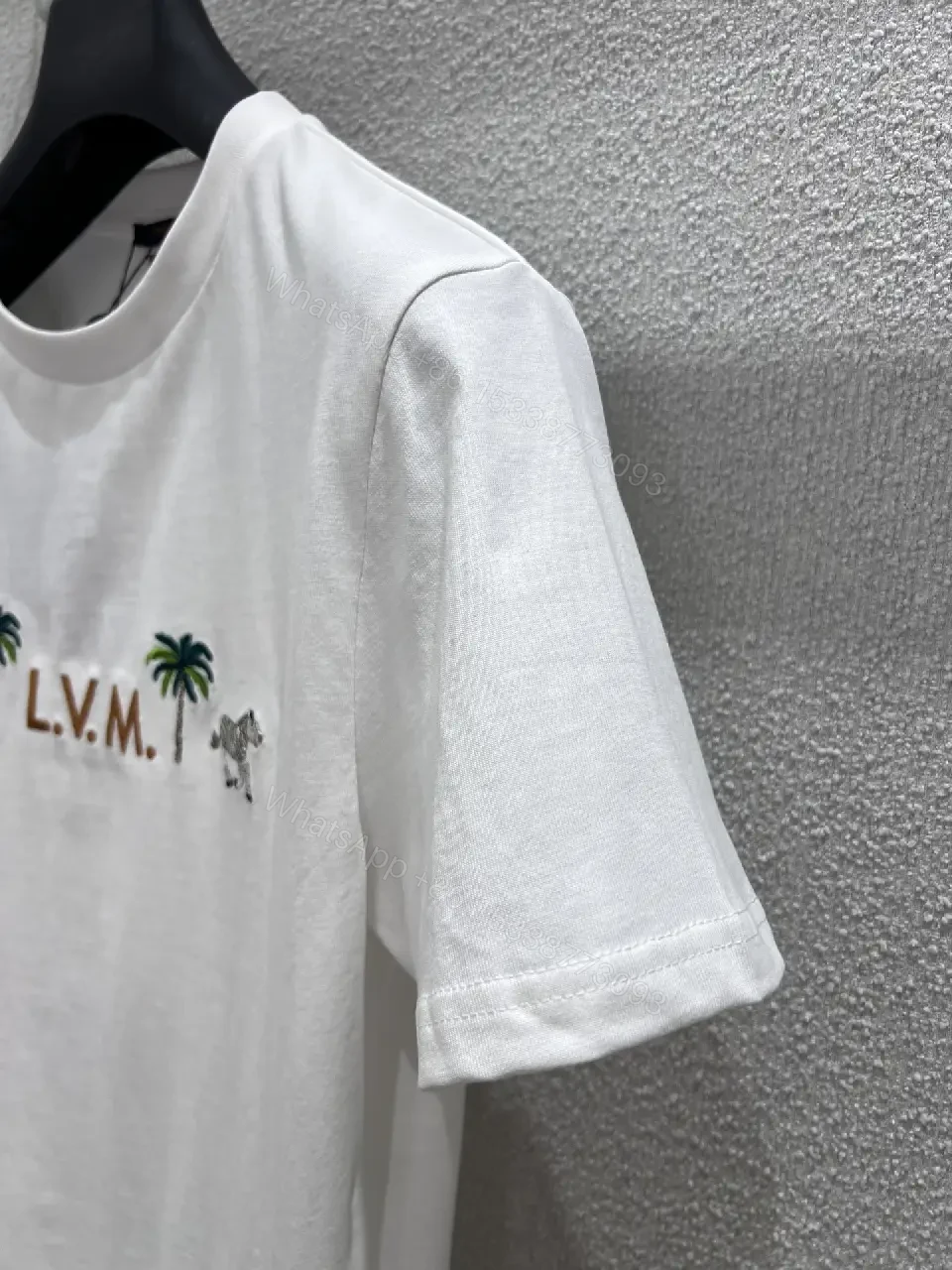 View 8 of White Cotton T-Shirt with LVM Embroidery, Polo-Feel Comfort