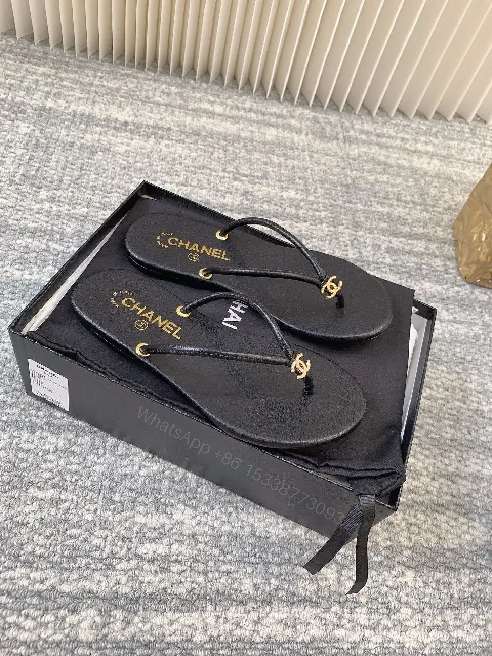 View 8 of Minimalist Luxe Leather Slides with Double-C Cap Footbed