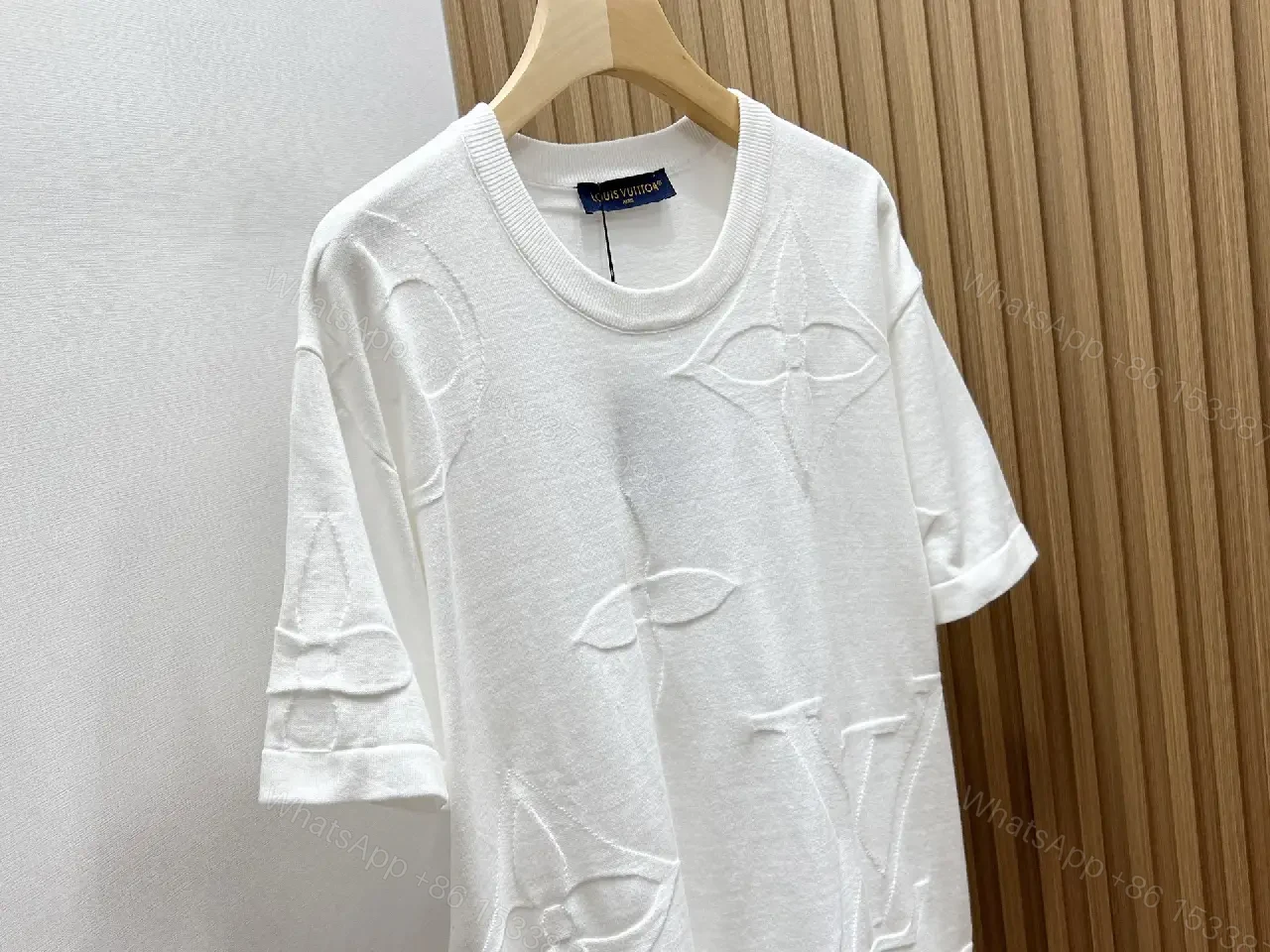 View 7 of White Embroidered Cotton T-Shirt Luxury Style with LV Monogram Key Feature T-Shirt