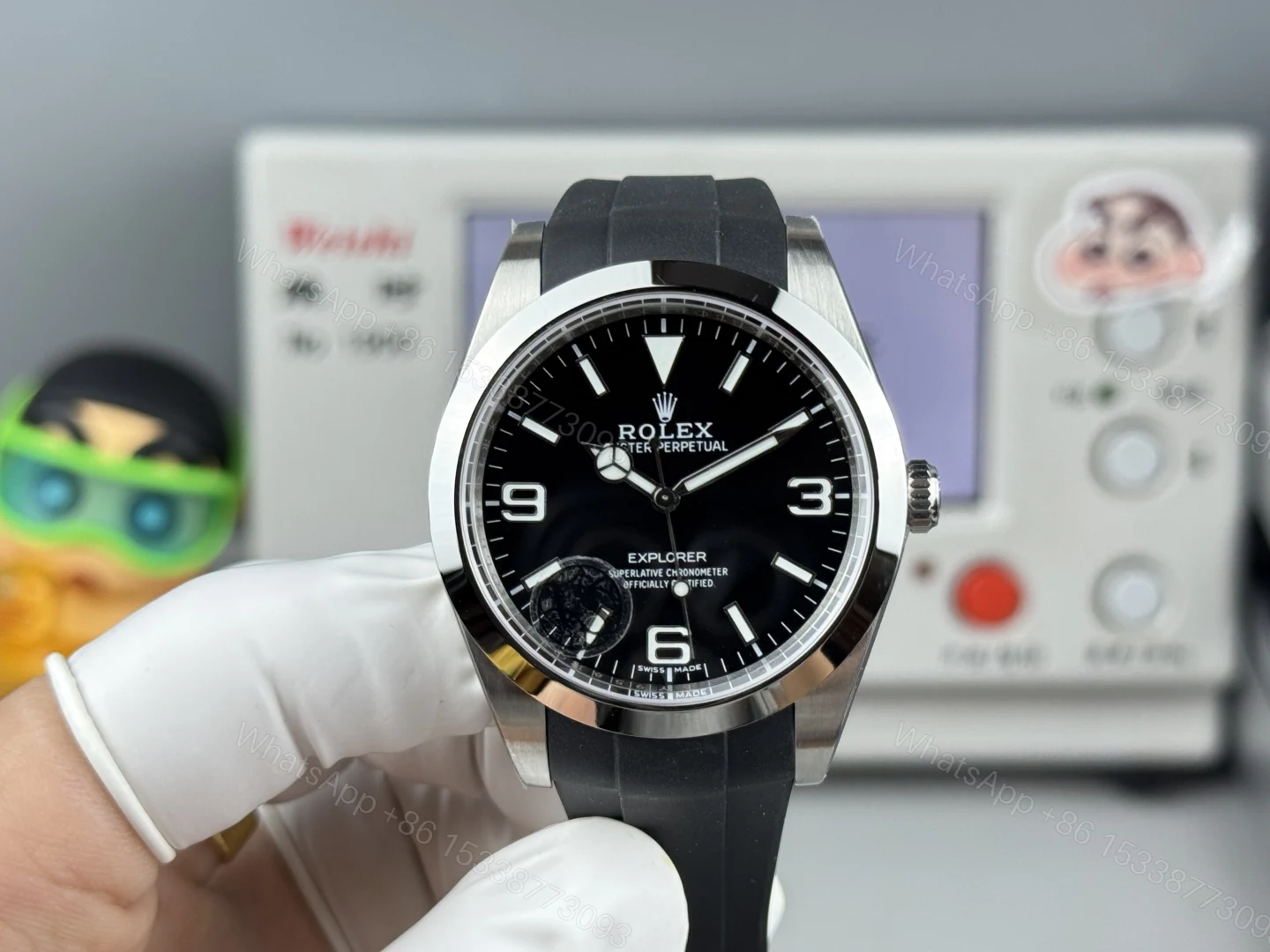 ROLEX 原單 男款 Explorer 黑面橡膠帶機械腕錶 運動休閒款 — view 1