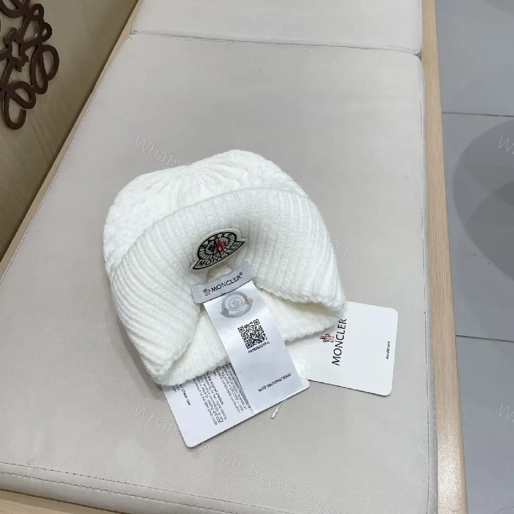 View 9 of White Knit Beanie with Premium Comfort Knit Style and Moncler Patch