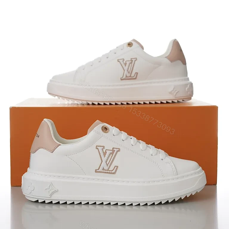 View 6 of Polished Everyday Comfort: White Leather Sneaker with Blush LV Accent