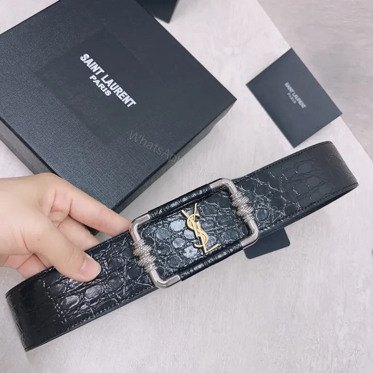 View 8 of Statement Leather Belt with Iconic YSL Hardware - Bold & Refined