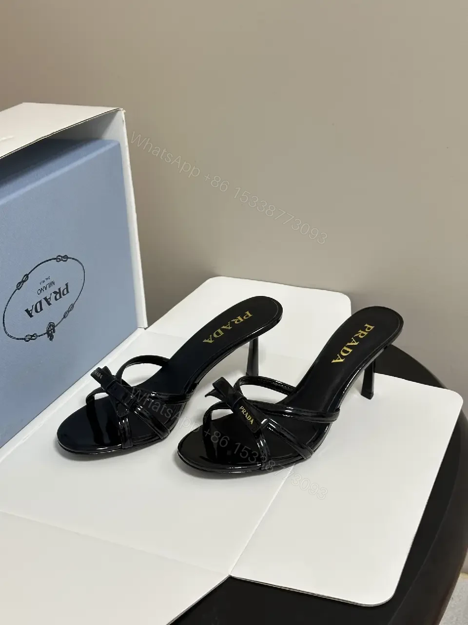 View 7 of Black Leather Slingback Heeled Sandals Prada Style