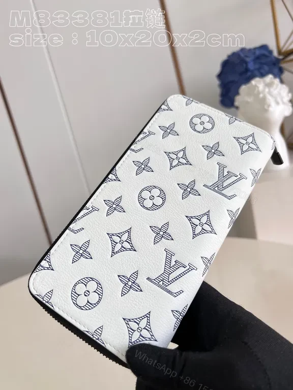 View 8 of White LV Monochrome Luxe Wallet - Slim Zip-Around, Signature Motifs