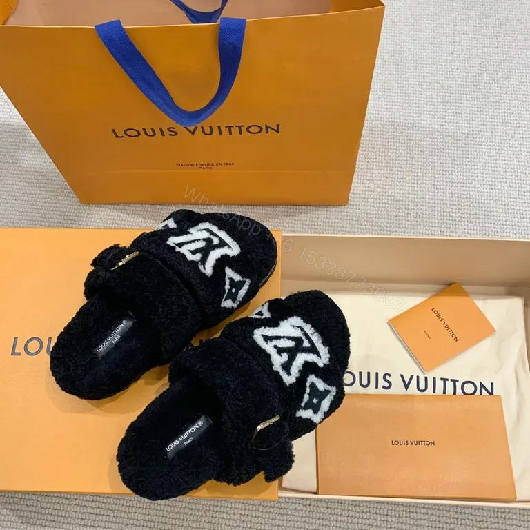 View 4 of Plush LV Slides: Cloud-Soft Comfort with Designer Flair
