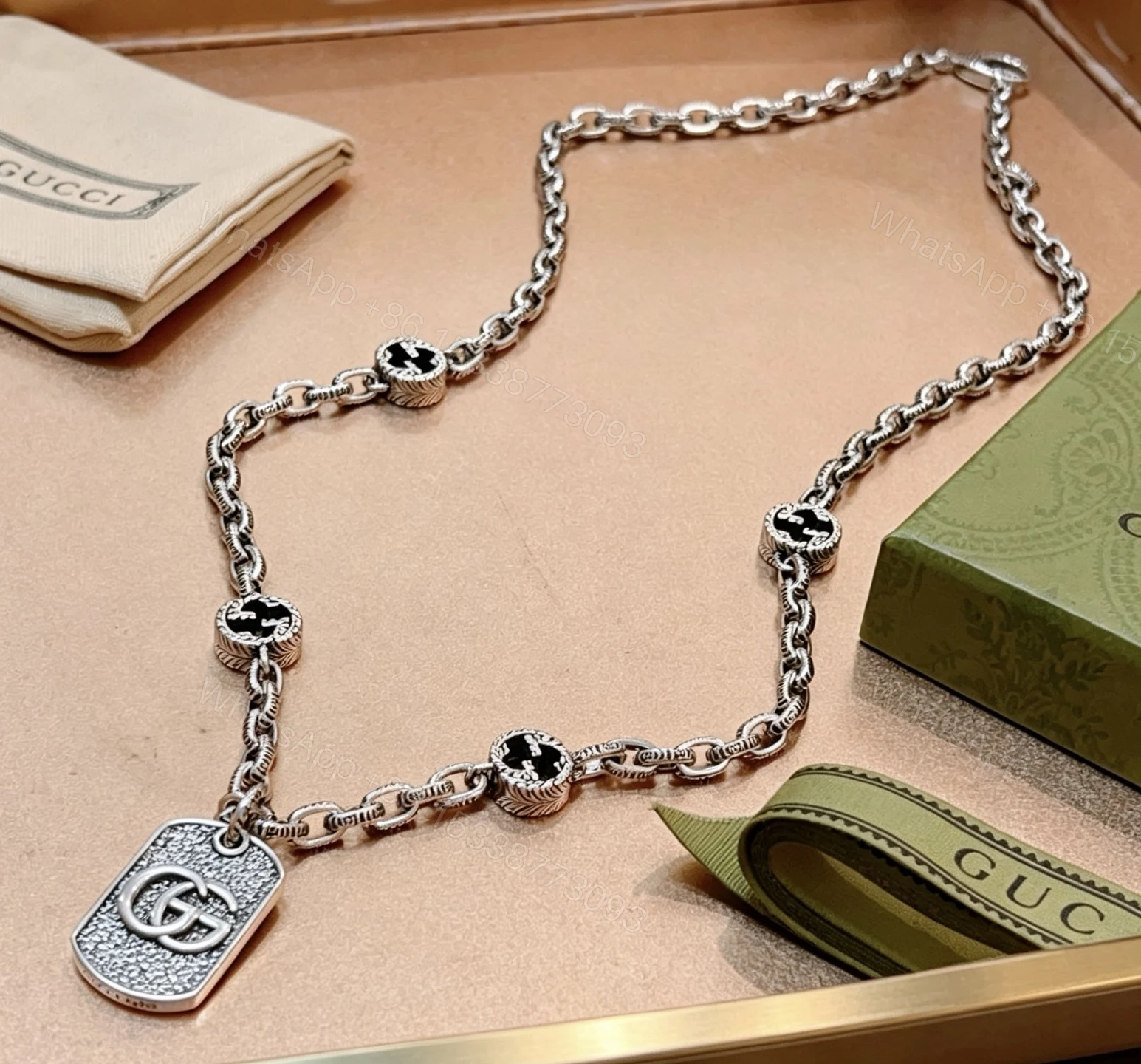 GUCCI 高仿 多元素鏈條項鏈 GG吊牌復古設計 潮流配飾 — view 1