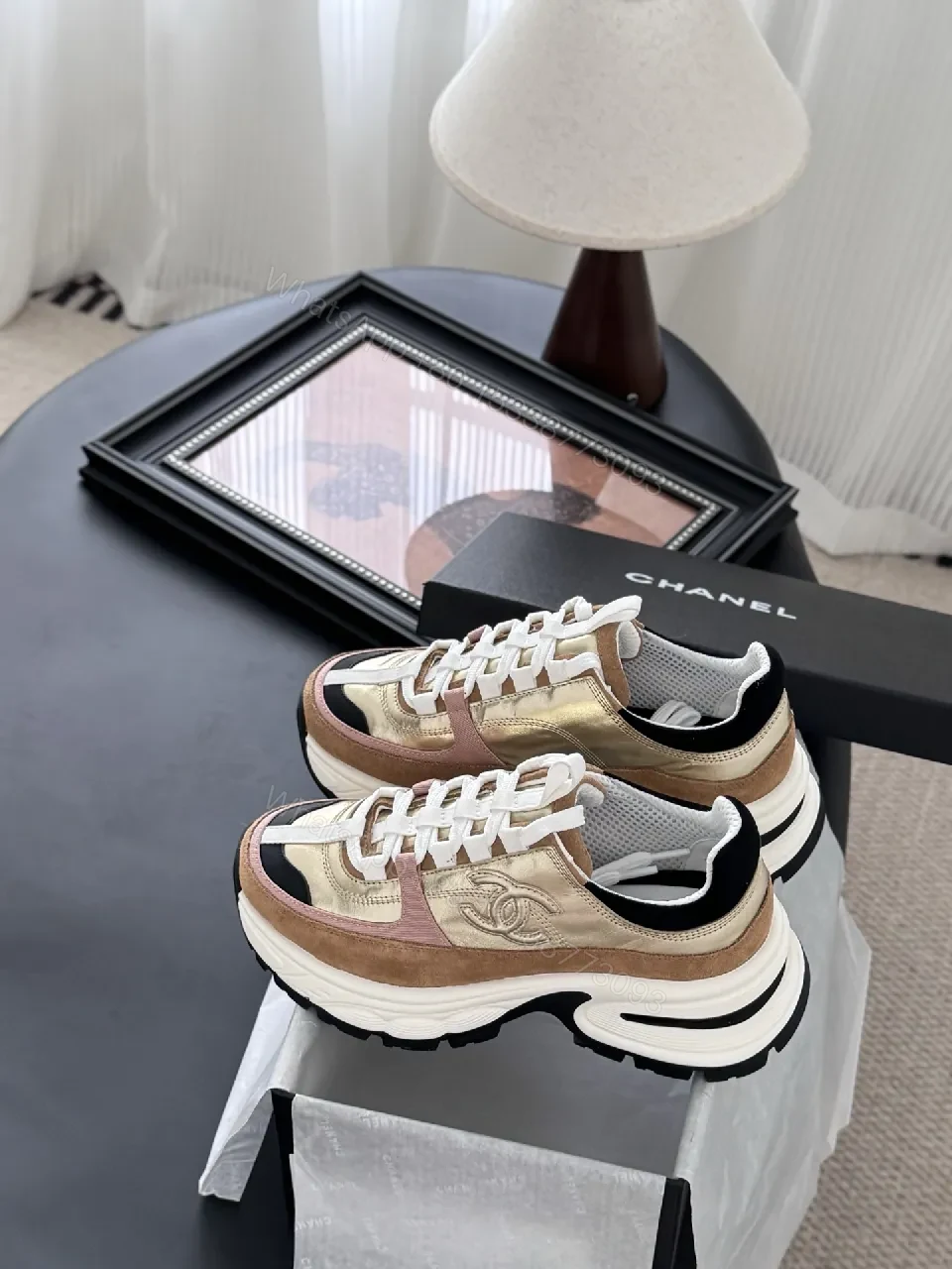 View 9 of Chic Suede-Mesh Chunky Sole Sneakers with Plush Comfort