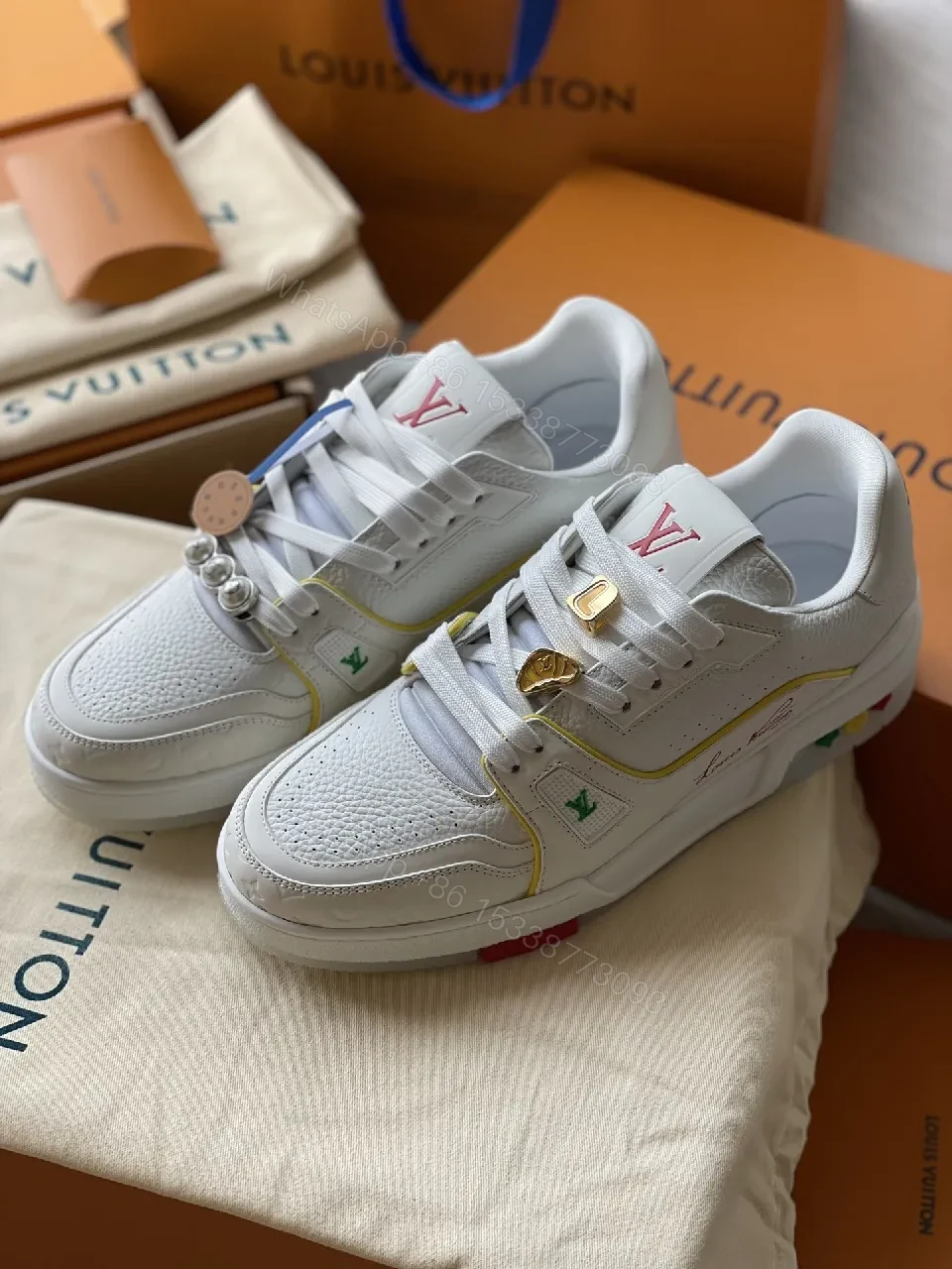 View 3 of White Textured Leather Sneakers Luxury Accents - Modern City Style