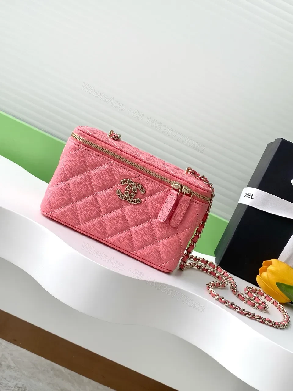 Pink Quilted Crossbody with Gold-Tone Hardware — view 1