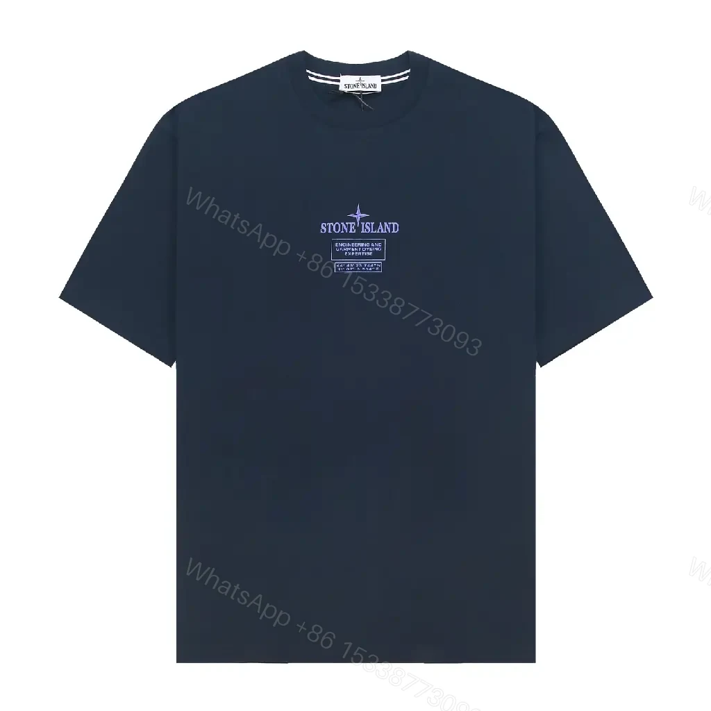 View 6 of Navy Cotton Relaxed Tee with Subtle Graphic Detail
