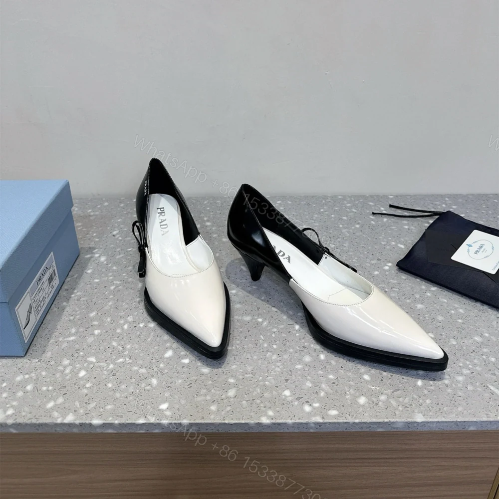 View 5 of 高仿Prada*1I751B尖頭錐形跟高踭鞋5.5CM白黑色免檢版