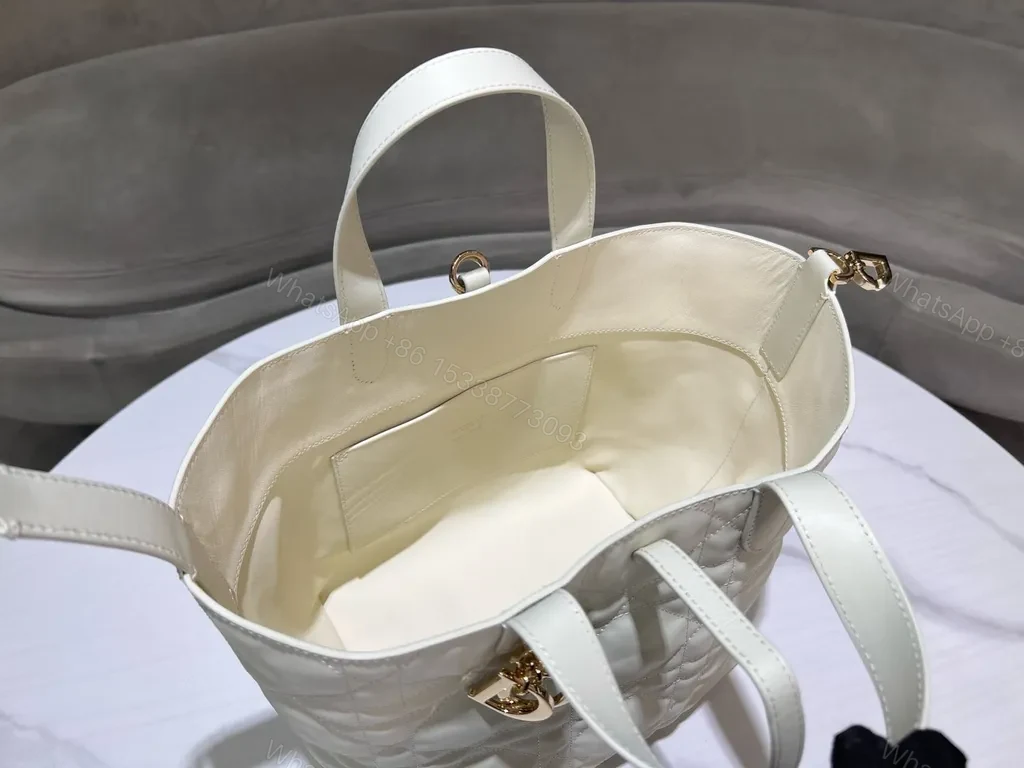View 3 of Chic Quilted Tote with Gold-Dior Charm â€“ Structured Luxury Tote