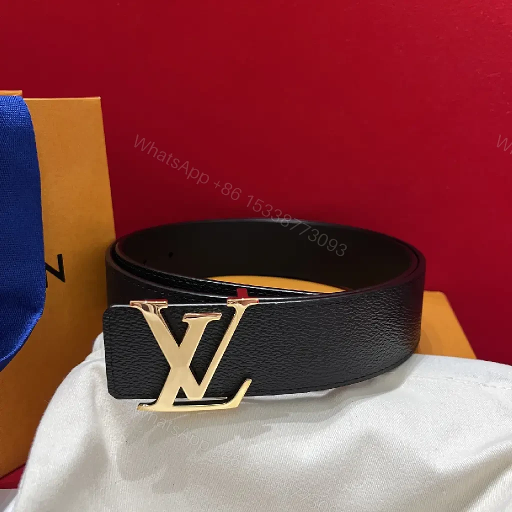 View 8 of Black Leather Belt Geometric Gold Buckle Formal Style