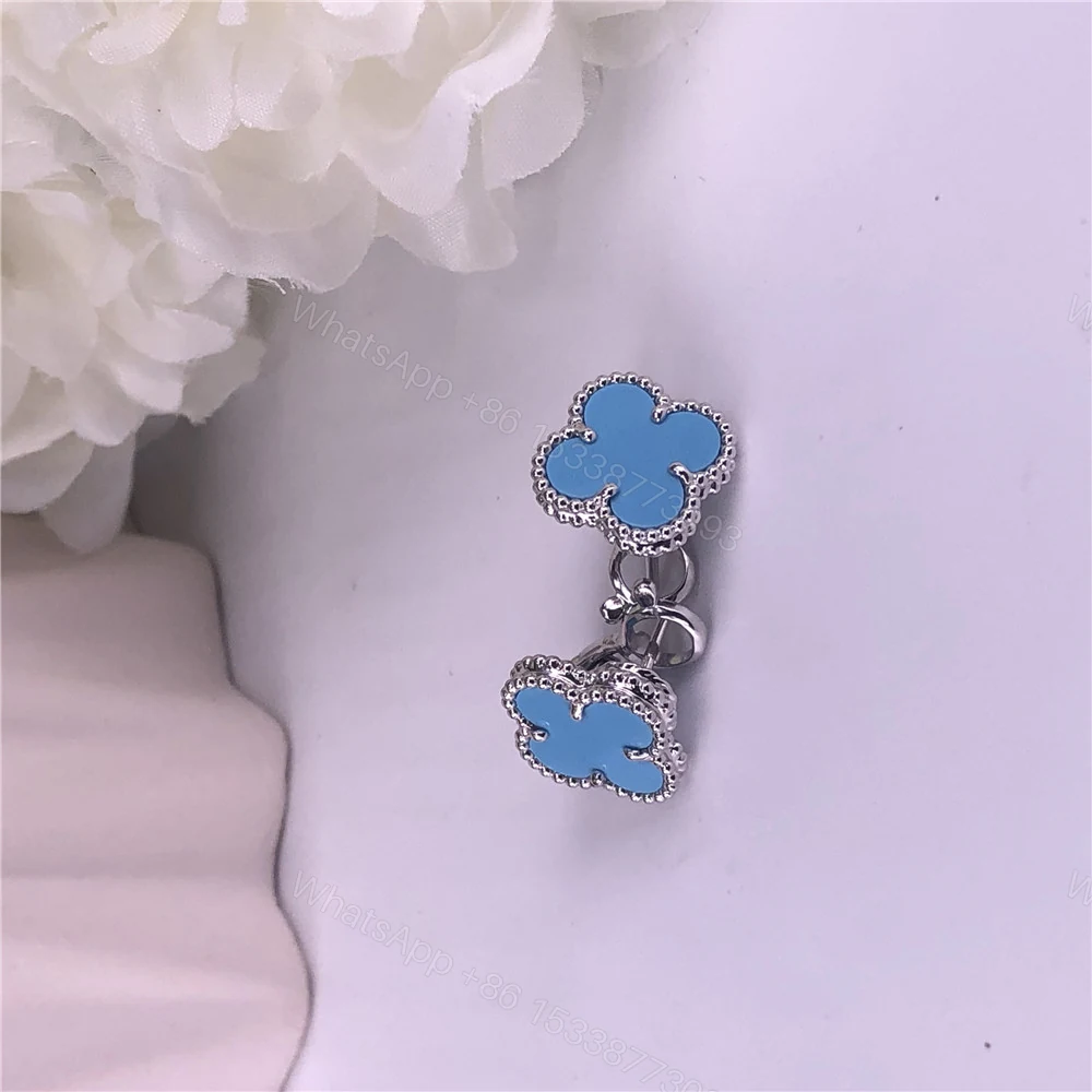 Van Cleef & Arpels 18K White Gold Vintage Alhambra Earrings Turquoise — view 1