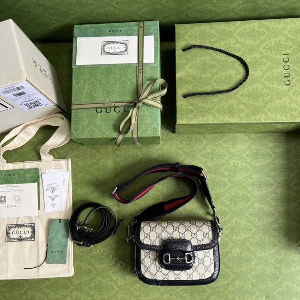 View 3 of Gucci Horsebit 1955 Mini Bag Beige And Blue 20Cm 658574 96IWN 4076