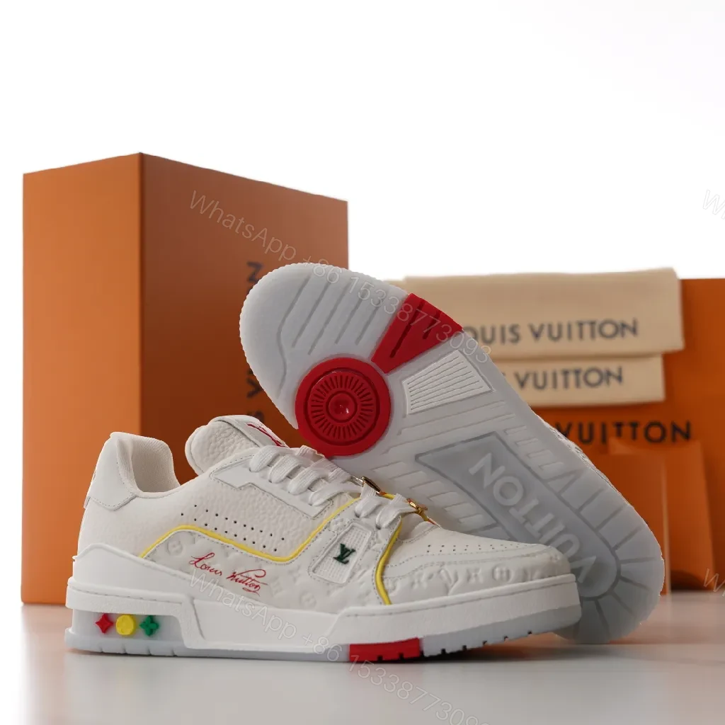 View 2 of White Leather Low-Top Sneakers with Subtle LV Details