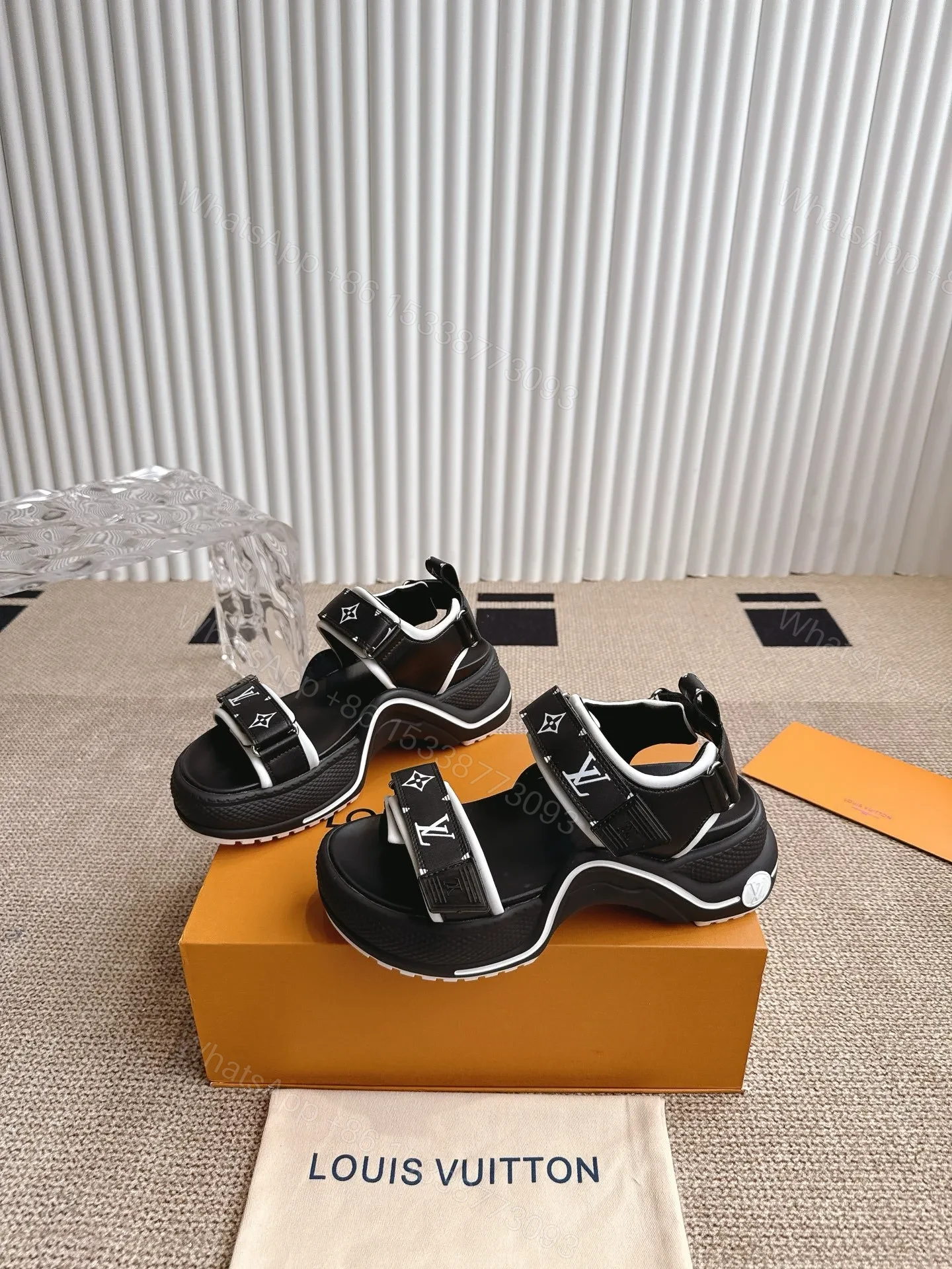 View 4 of LV Women Black Synthetic Monogram Strap Sandals