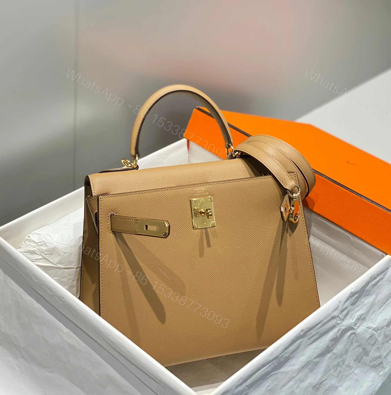View 2 of HERMES KELLY 28 IN CHAI EPSOM GOLD HARDWARE