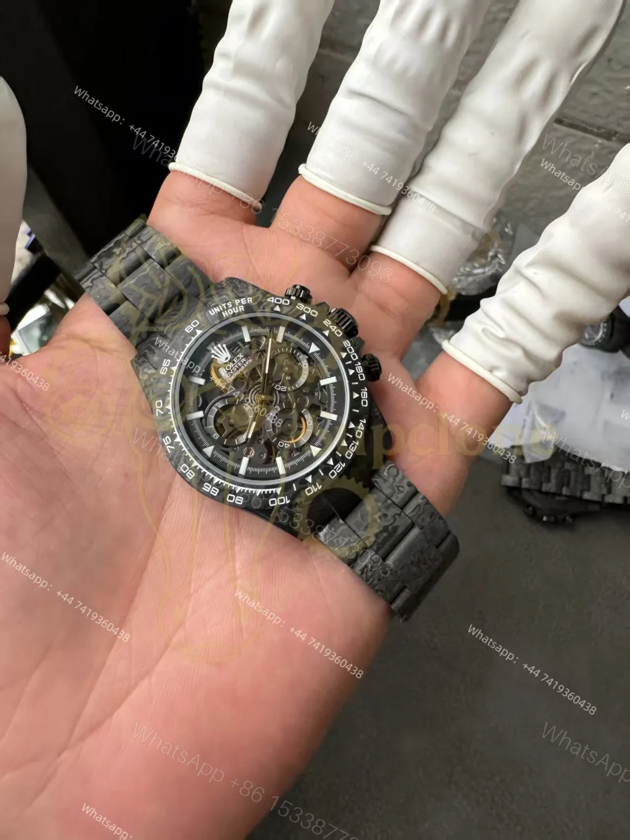 View 6 of Rolex Super Clone Carbon Fiber Daytona Skeleton Black & White Bezel Carbon Bracelet