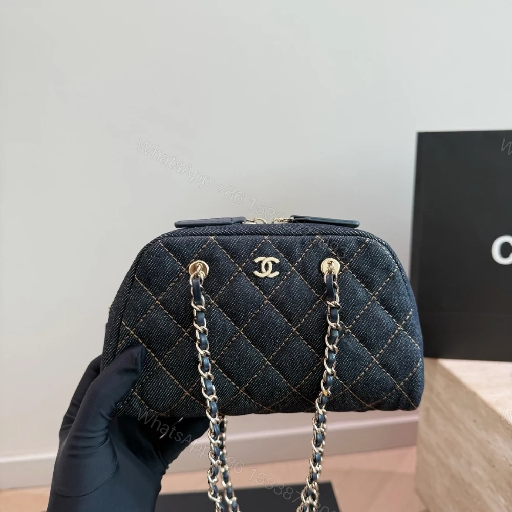 View 2 of Chanel Clutch With Strap Gold Metal Denim Blue 20cm
