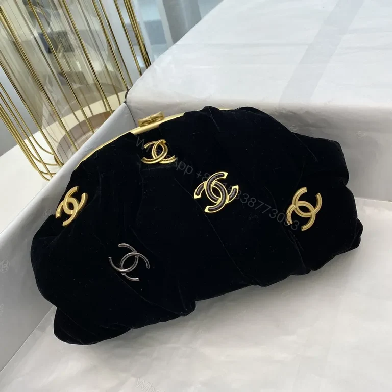 View 2 of Black Velvet Lounge Bag with Goldâ€“Silver Hardware Bag