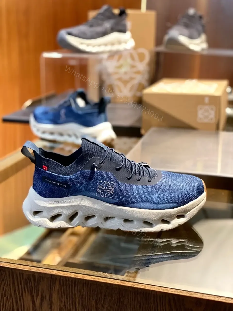 View 7 of Denim-Texture High-Top Sneakers: Everyday Luxury Comfort