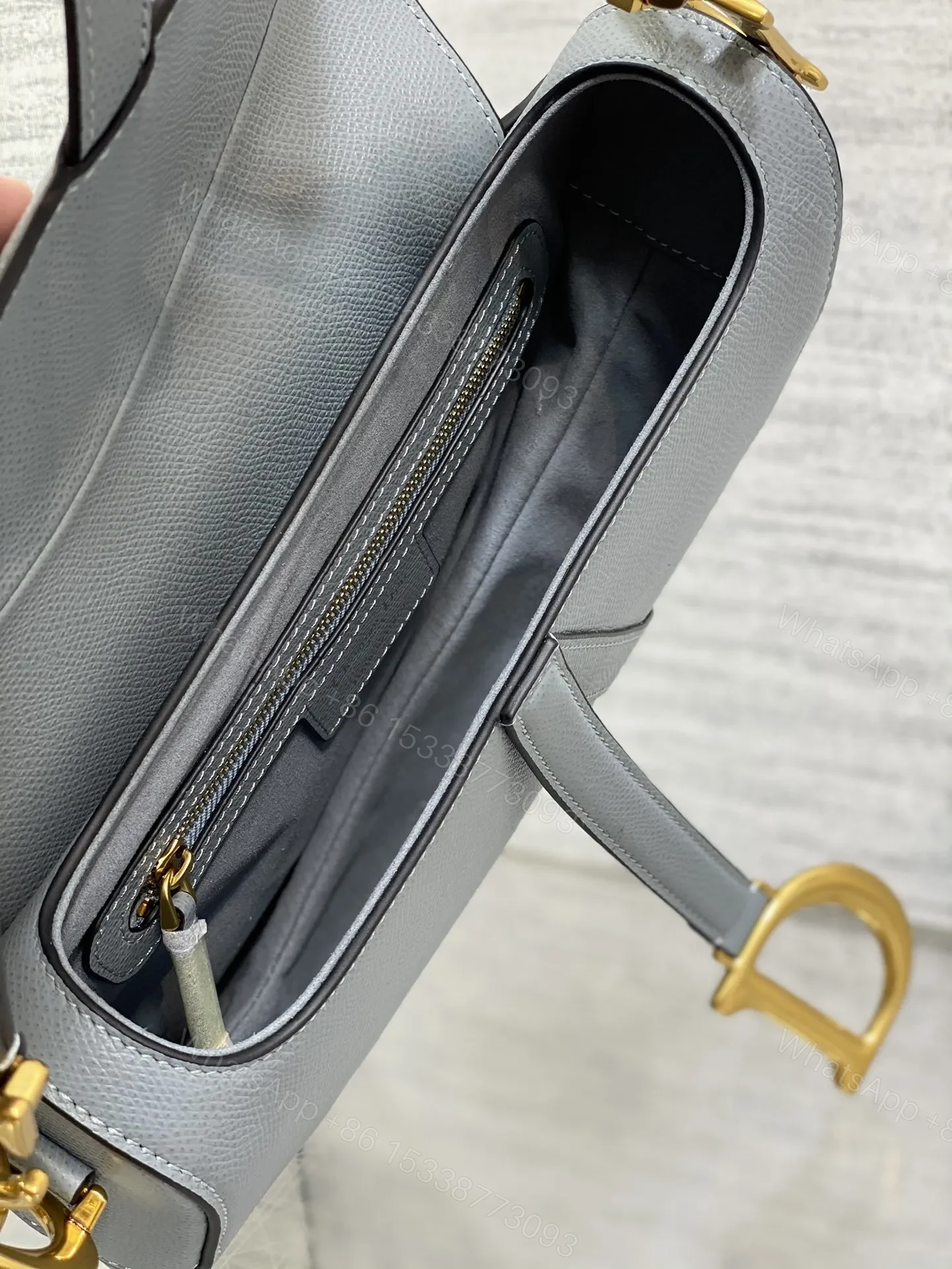 View 7 of Dior Saddle Bag in Deep Grey-Blue Gold Hardware