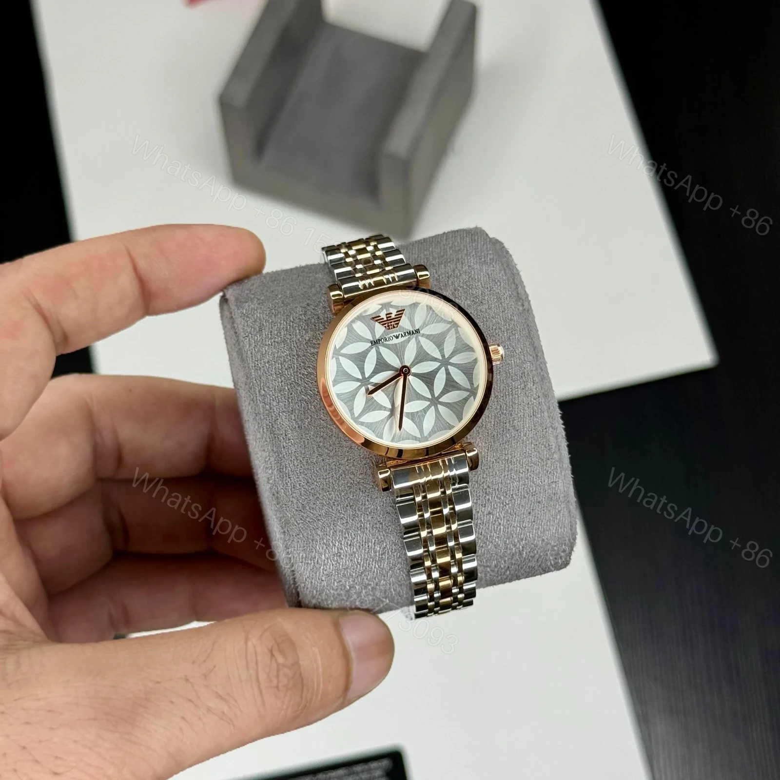 Emporio Armani Two-Tone Rose Gold & Silver Floral Dial — view 1