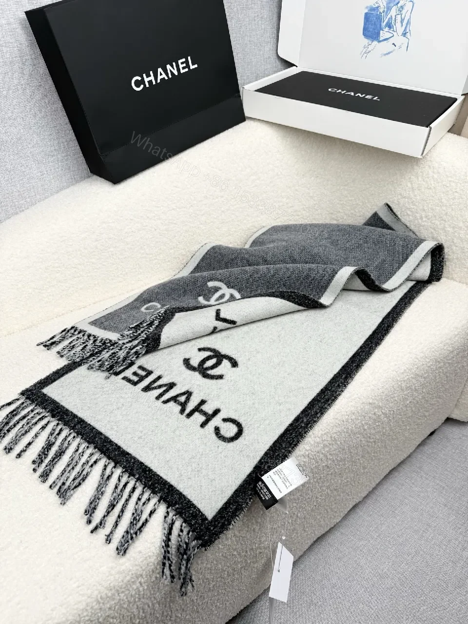 View 8 of Neutral Knit Throw: Luxe, Chanel-Inspired Comfort, Fringed Edge