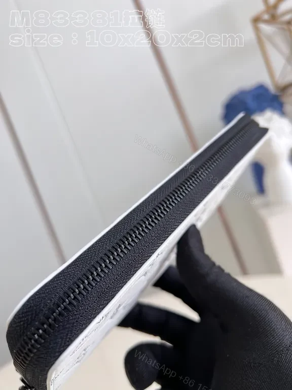 View 3 of White LV Monochrome Luxe Wallet - Slim Zip-Around, Signature Motifs