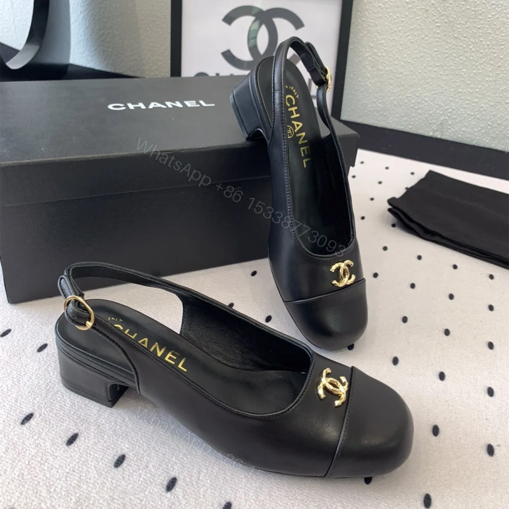 View 4 of 高仿Chanel*G45768B圓頭露跟單鞋小牛皮黑色3.5CM免檢版