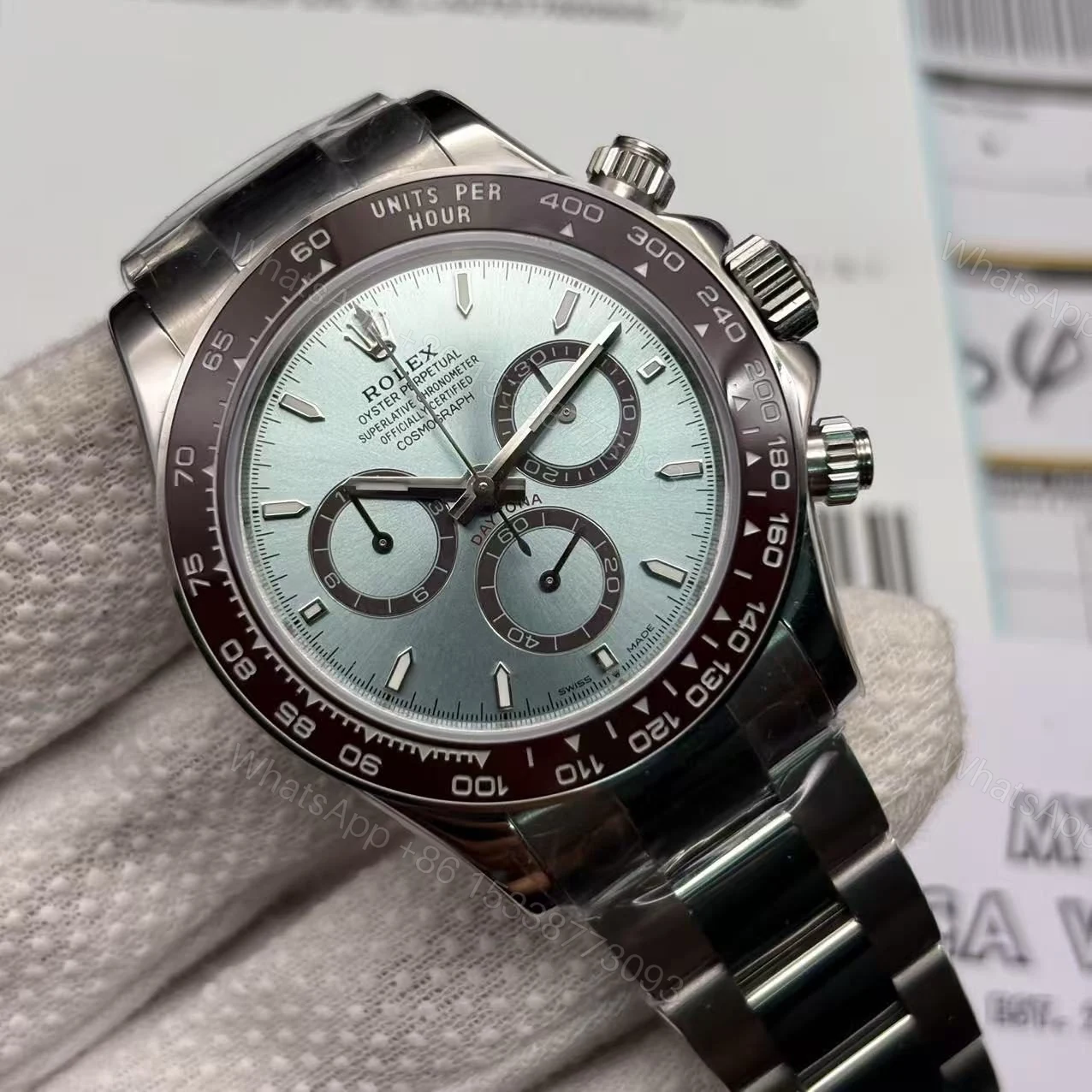 View 8 of Super Clone Rolex Daytona 126506 “Platona” Open Case Back | Ice Blue