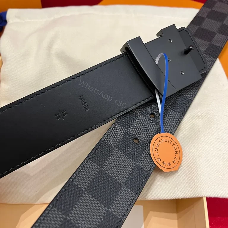 View 4 of Premium LV-Checkered Leather Belt: Modern Luxury, All-Day Confidence