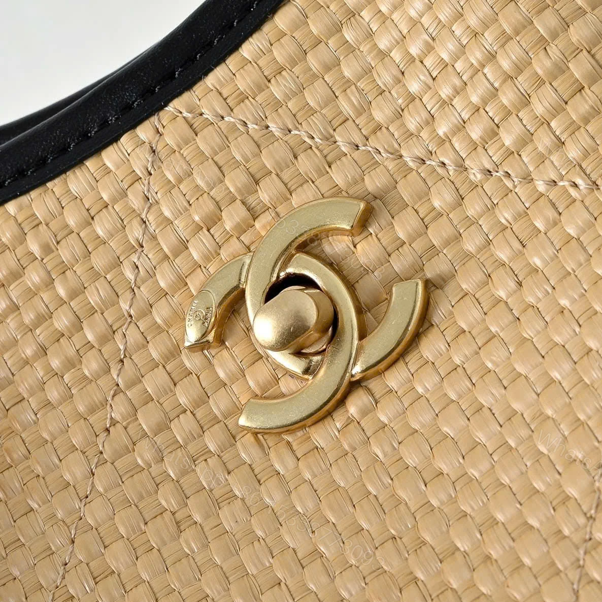 View 7 of Chanel Medium Shopping Bag Braided Raffia And Gold Tone Metal In Beige 30Cm