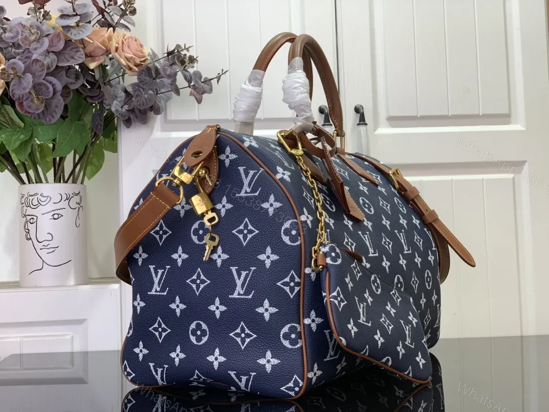 View 4 of Navy Canvas Monogram Weekender — Luxury Travel Bag