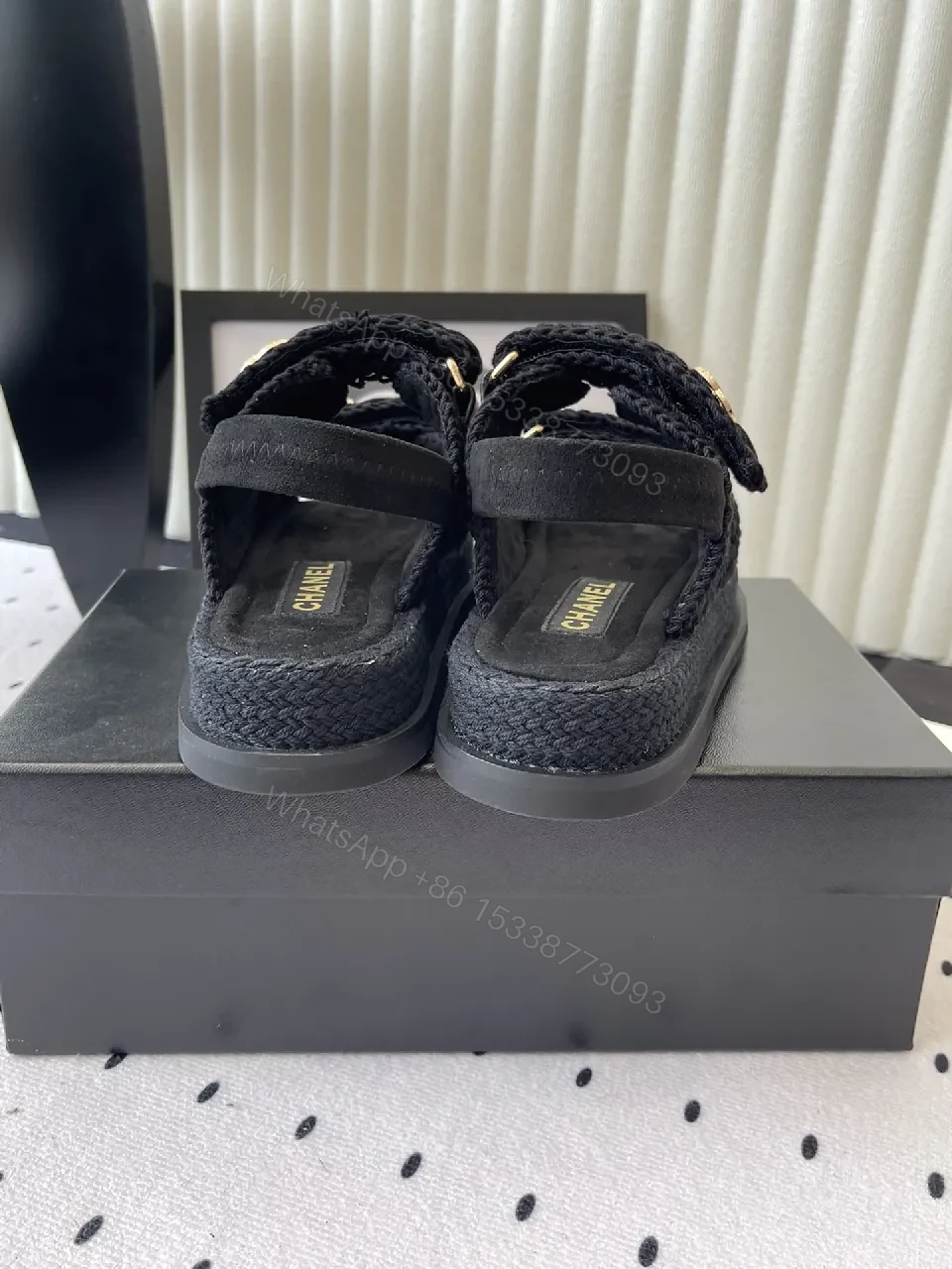 View 8 of Lux Knit Sandals: Black Knit + Gold Emblem, Open-Toe Comfort