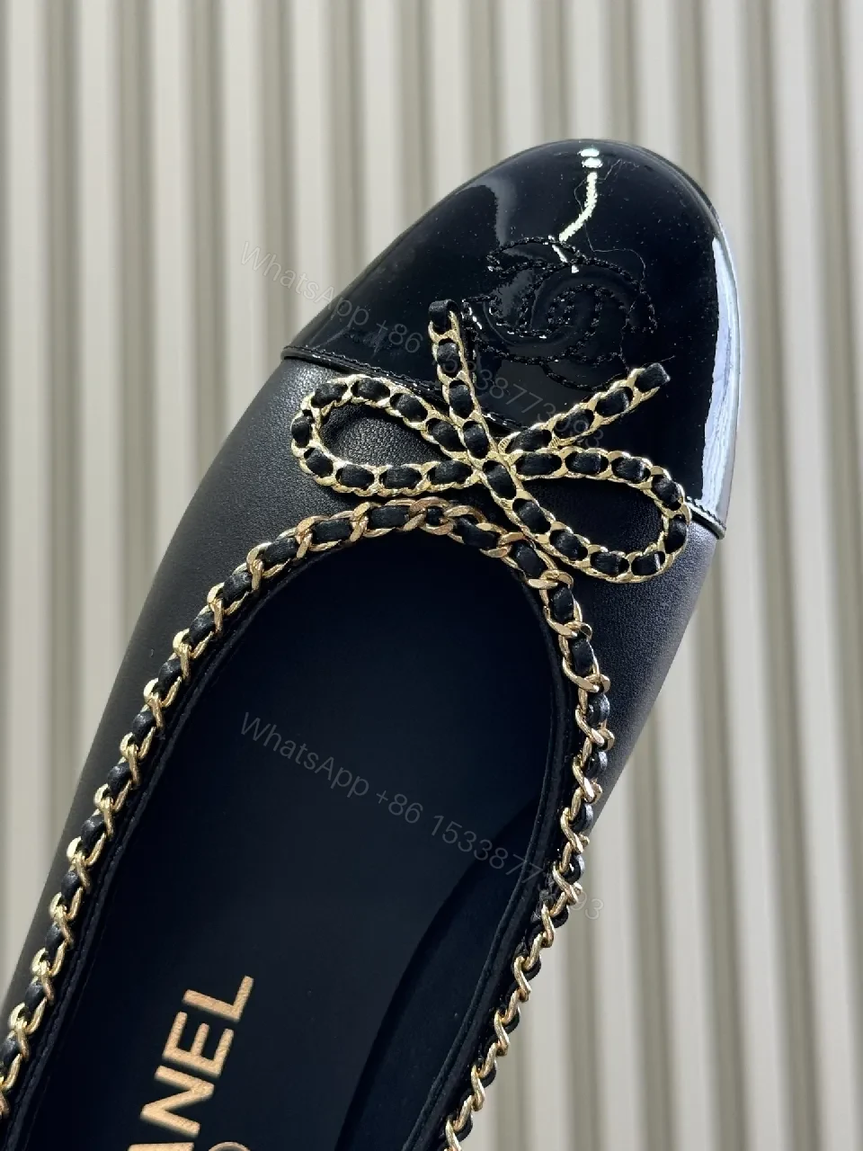 View 3 of Chic Patent Ballet Flats with Chain Trim, Elegant Everyday Flats