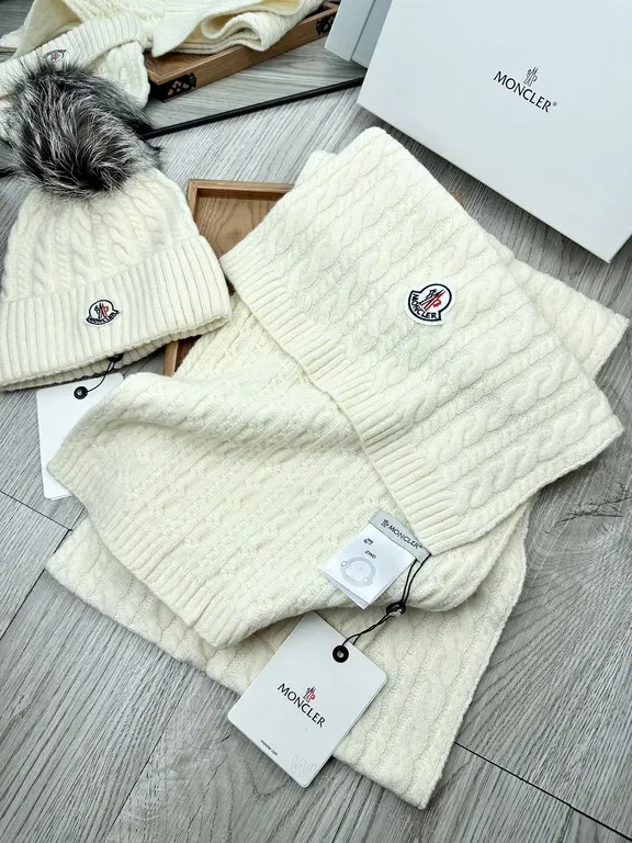 View 4 of Cozy Cable Knit Scarf & Beanie Set â€” Premium Moncler Luxury Knit