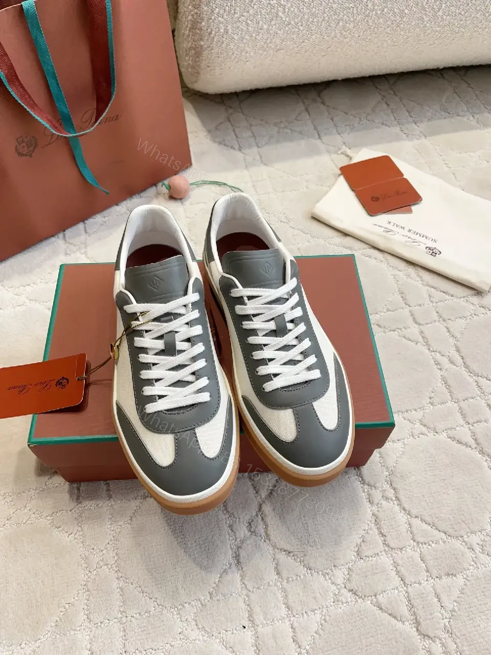 View 7 of Gray LeatherMesh Sneaker Cushioned Comfort Walking Shoes