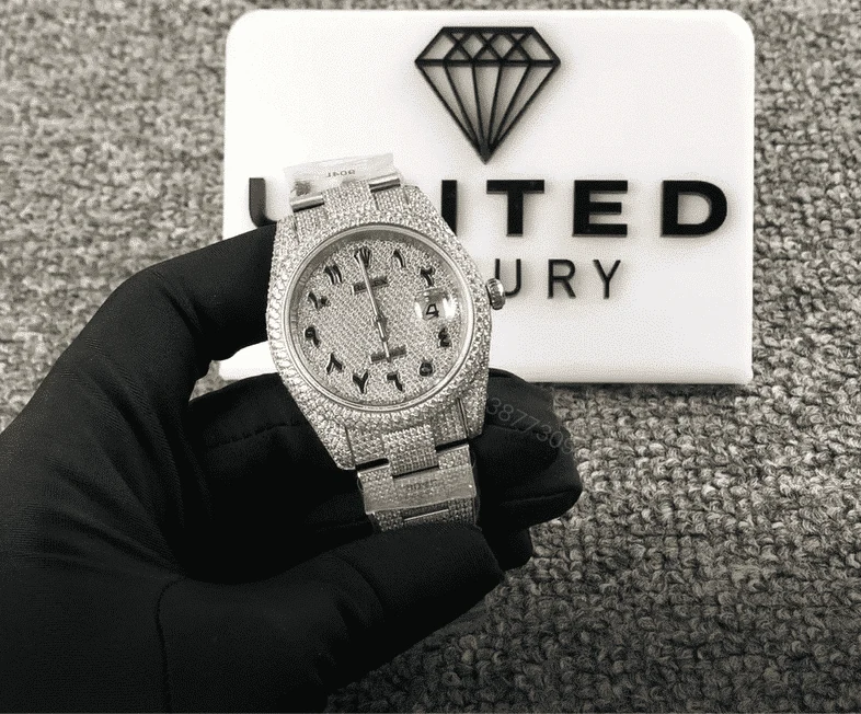 View 2 of Rolex Datejust II 116300 Super Clone : Iced Out White Gold Diamond Arabic Dial 41mm
