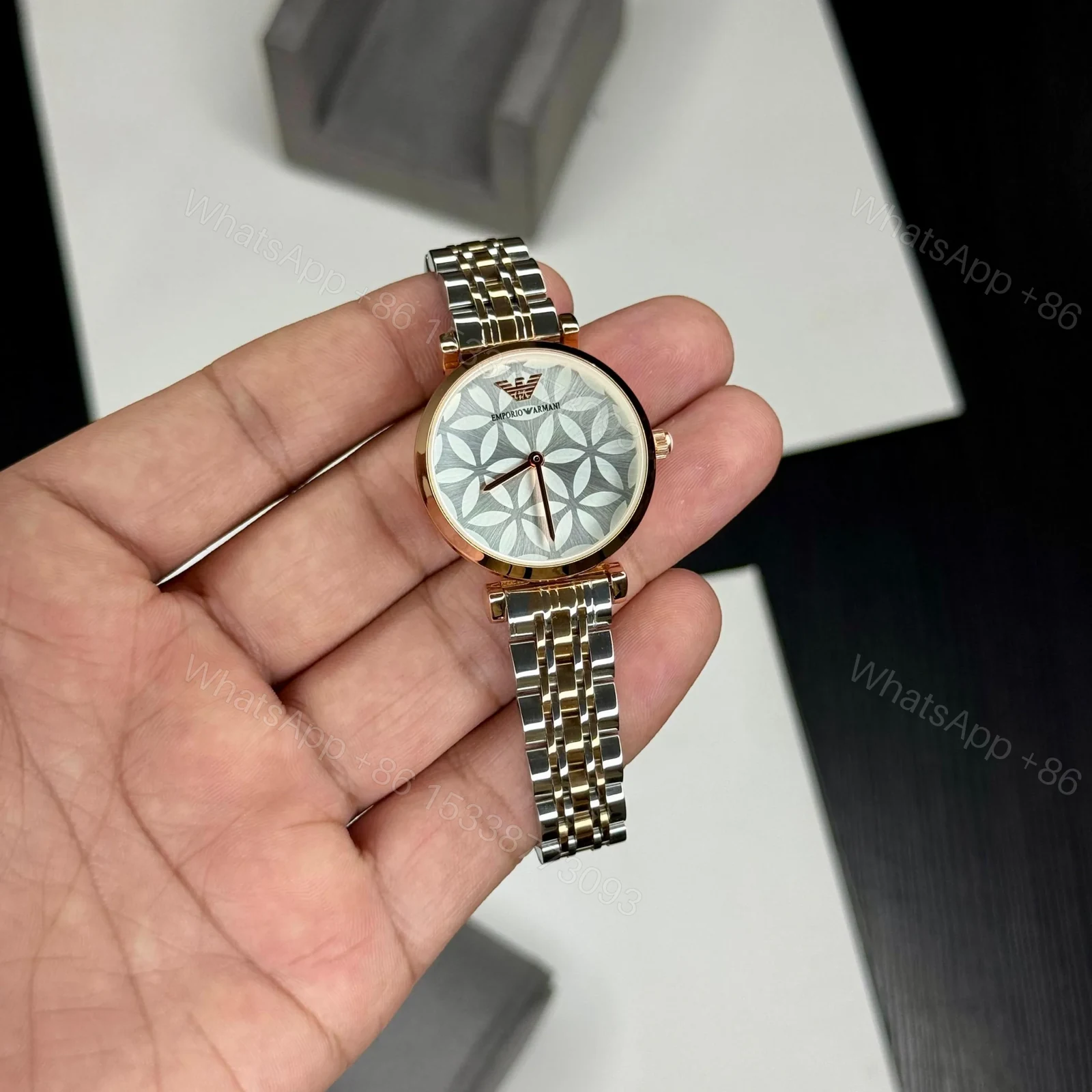 View 2 of Emporio Armani Two-Tone Rose Gold & Silver Floral Dial