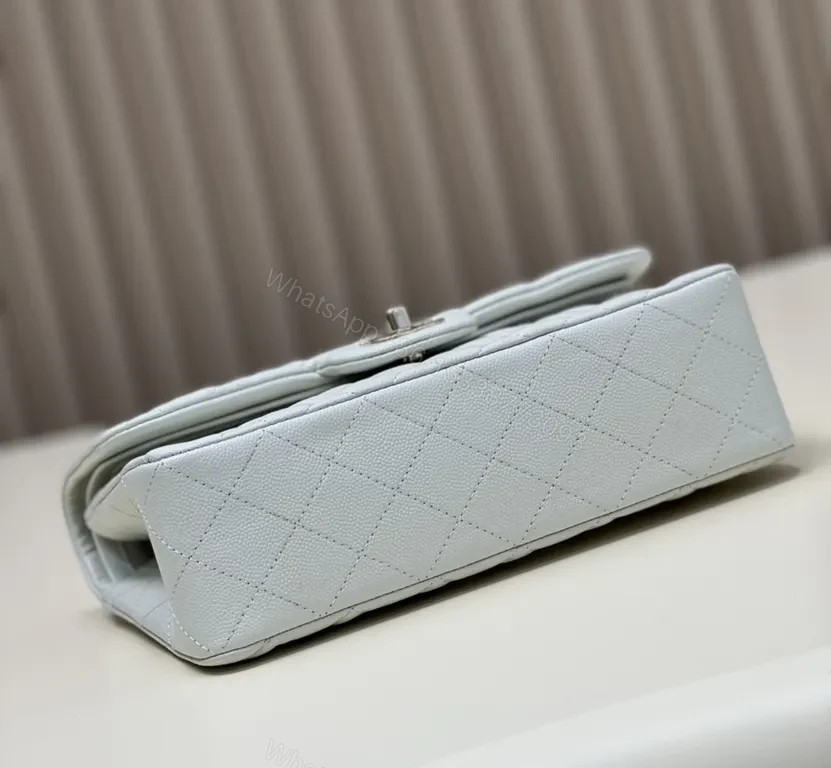 View 8 of Pearl White Quilted Bag â€“ Gold CC Logo Leather Handbag