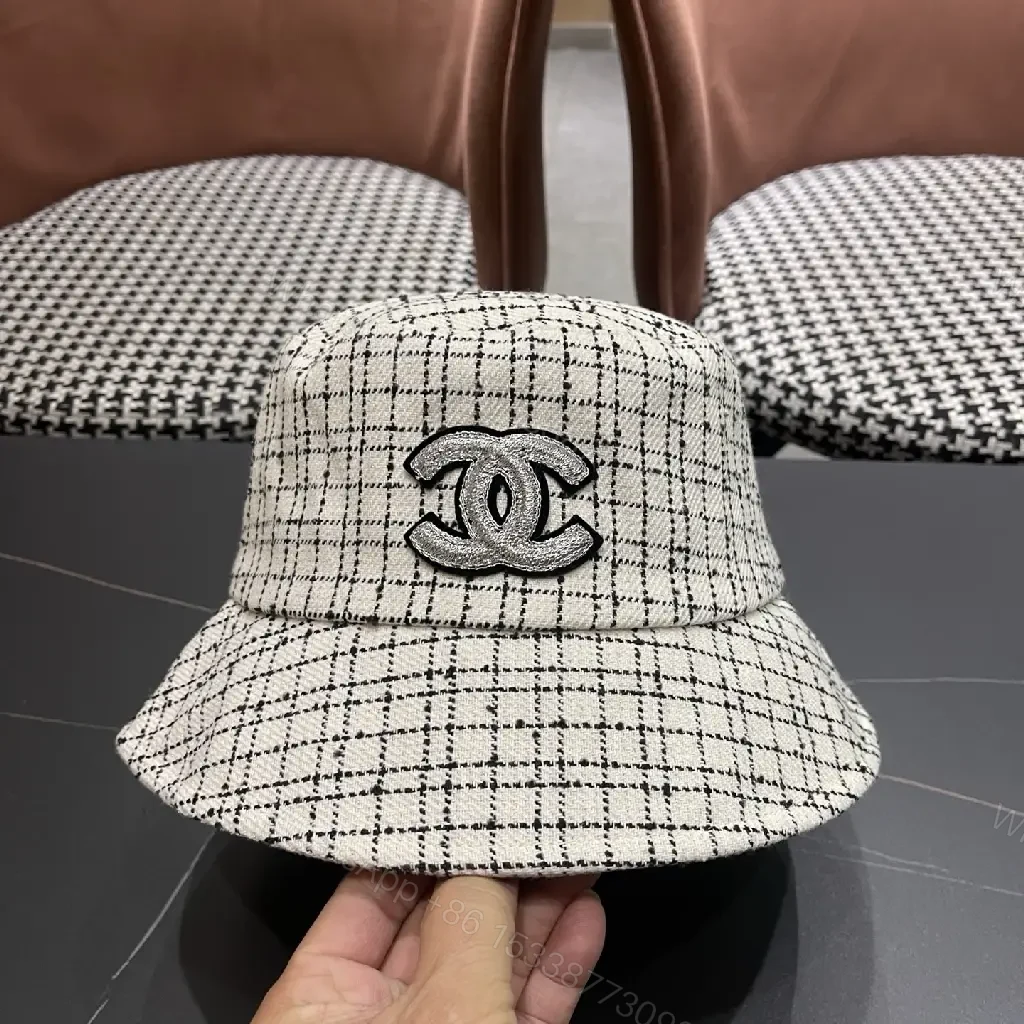 View 10 of Tweed Cap: Luxury Grid Pattern with Logo Badge