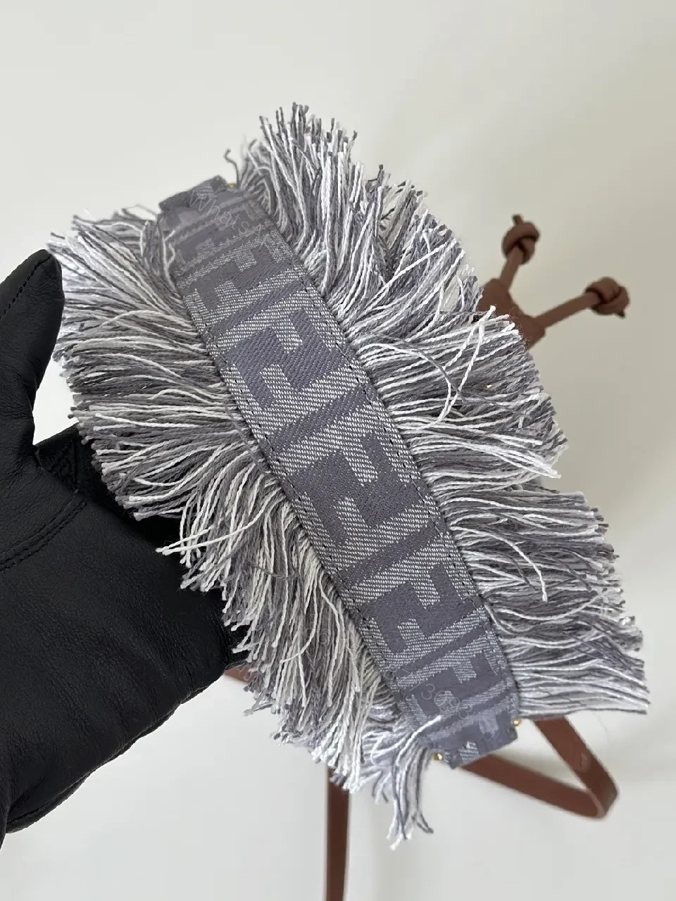 View 6 of Chic Canvas Bucket Bag with Leather Trim & Fringe Detail