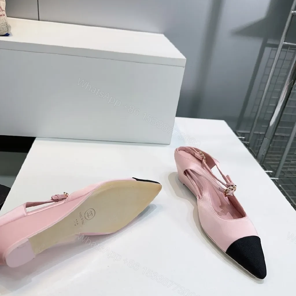 View 6 of Pink Leather Slingbacks with Black Cap Toe - Luxury Everyday Style