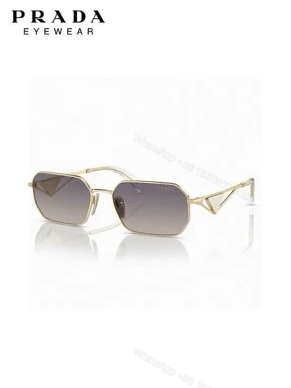 View 5 of Geometric Luxe Sunglasses: Gold-Tone Frame, UV Glasses, Prada-Style Luxury