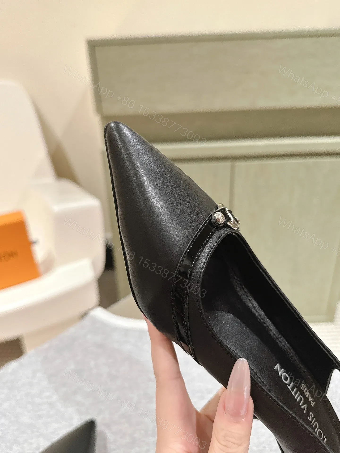 View 5 of LV Women Black Leather Slingback Heels